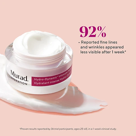 Image 1, 92% reported fine lines and wrinkles appeared less visible after 1 week. proven results reported by 36 trial participants aged 25-65 in a 1 week clinical study. image 2, advanced hyaluronic acid technology = enhances skins ability to retain water deep within its surface. coconut extract = provides superior moisture retention. shea butter, avocado, sunflower and olive fruit oils = condition skin to restore suppleness. image 3, choose your hydrator. nutrient charged water gel = combination to oily skin types, silky gel. hydro dynamic ultimate moisture = dry to extremely dry skin types. ultra rich, buttery cream. intense recovery cream = dry to combination skin types, lightweight cream. image 4, must haves for healthy looking skin. hydrate like a dermatologist. 1 = AHA/BHA exfoliating cleanser = cleanse and pat dry. 2 = revitalixir recovery serum = apply the serum over face, neck and chest. gently pat around the eye area. 3 = hydro dynamic ultimate moisture = smooth the moisturiser over face, neck and chest.