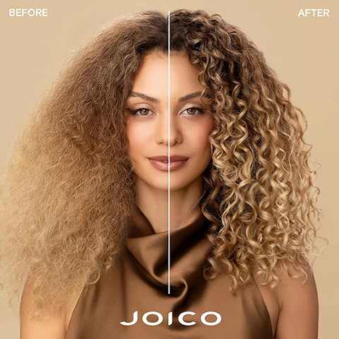 Image 2 - Split image of a womans hair before and after treatment showing frizzy hair on the left and defined curls on the right, with text labels BEFORE, AFTER, JOICO. Image 3 - A bottle of Joico K-PAK Clarifying Shampoo is displayed next to text that reads CLARIFYING SHAMPOO, for all hair types prone to damage, Deeply cleanses hair, and Detox hair from hard water, chlorine, and minerals, with text on the bottle including Joico, K-PAK, CLARIFYING SHAMPOO, to remove chlorine & buildup, SmartRelease, and volume information. Image 4 - A gold bottle of Joico K-PAK Clarifying Shampoo is shown surrounded by ingredients including keratin powder, evening primrose oil drops, pink guajava extract gel, a whole guava, and a halved guava, alongside descriptive text JOICO K-PAK CLARIFYING SHAMPOO to remove chlorine & buildup SHAMPOOING CLARIFIANT pour éliminer le chlore et les accumulations CHAMPÚ CLARIFICANTE para eliminar cloro y residuos SmartRelease 300 ml / 10.1 fl oz Keratin: A protective protein that actively seeks out damage and helps repair hair. Guajava extract: Packed with antioxidants and lycopene, known to help protect hair against UV damage. Evening primrose oil: A rich source of omega-6 and gamma-linolenic acid. Helps nourish hair back to health. Image 5 - Image shows the K-PAK ROUTINE with four products in a line, labeled Step 1 Shampoo, Step 2 Condition, Step 3 Treat ANDOR, and Step 4 Treat. Image 7 - An assortment of Joico K-PAK hair products is displayed on beige platforms with the text Discover game-changing haircare.