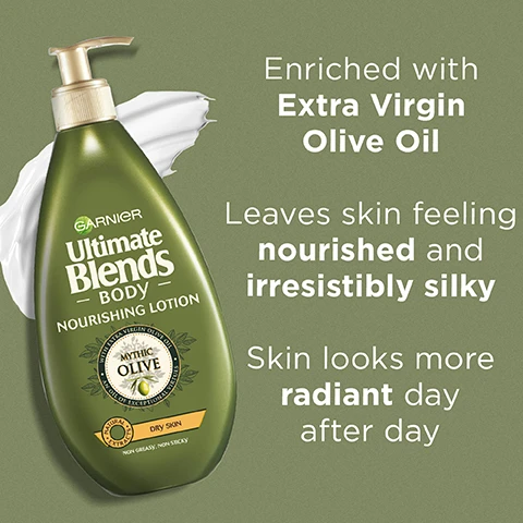 Image 1, enriched with extra virgin olive oil. leaves skin feeling nourished and irresistibly silky. skin looks more radiant day after day. image 2, cruelty free international. all garnier products are officially approved by cruelty free international under the leaping bunny programme