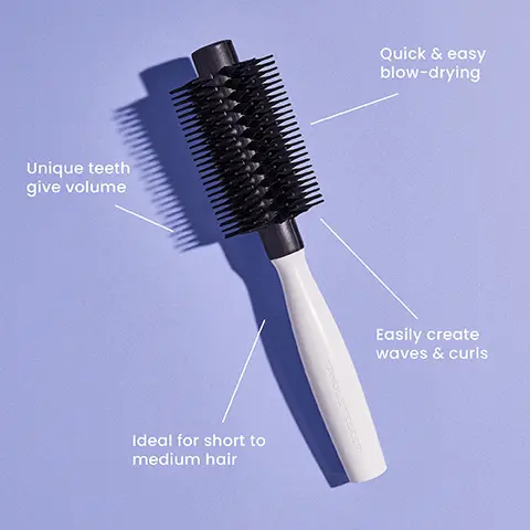 Image 1, Unique teeth give volume Ideal for short to medium hair Quick & easy blow-drying Easily create waves & curls Image 2, 28.2 cm 28 cm 5.8 cm 6.5 cm The Round Tool Half Size The Round Tool