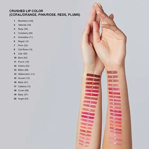 swatches of the lip colour on two arms.