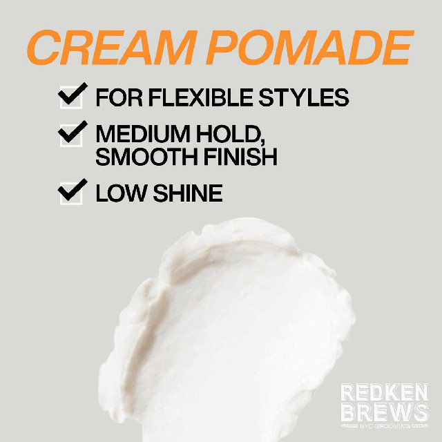 Image 1, cream pomade. Image 2-, medium hold, natural finish
