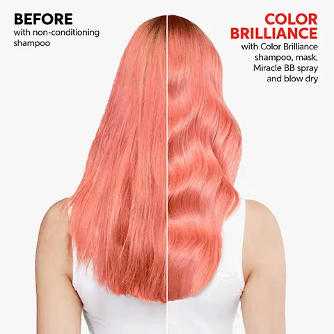 Image 1, BEFORE with non-conditioning shampoo COLOR BRILLIANCE with Color Brilliance shampoo, mask, Miracle BB spray and blow dry Image 2, INVIGO 200 WELLA COLOR BRILLIANCE WELLA COLOR BRILLIANCE CONDITIONER with Line Caviar INVIOU 200 ml/Me NEW DESIGN SAME GREAT FORMULA Image 3, WELLA PROFESSIONALS COLOR BRILLIANCE CONDITIONER with Lime Caviar colour vibrancy COARSE COLOURED HAIR ODIANI 200 ml e INSTANT COLOUR VIBRANCY Image 4, COLOUR VIBRANCY DETANGLES INVIGO WELLA PROFESSIONALS COLOR BRILLIANCE CONDITIONER with Lime Caviar colour vibrancy COARSE COLOURED HAIR SHINE METAL 200 ml/mne PURIFIER METAL PURIFIER