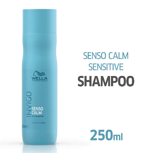 Image 1- Senso calm sensitive shampoo,250ml. Image 2- Fragrance free shampoo that smoothes and calmes scalps. Image 3-Fresh and clean. For healthy looking hair. Image 4-With balance-blend. Image 5-Quick, personalised & enjoyable care treatment,10 mins BOOST Fast, efficient, enjoyable,15 mins RECHARGE deep, invigorating, intense,20 mins RECOVER Repair, advanced, Transformative. Image 6-Apply into wet hair.Image 7-Fresh and clean. For healthy looking hair. Image 8-Invigo: High performance hair solutions