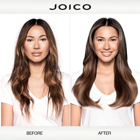 Image 2 - A split image shows a woman with wavy hair labeled BEFORE on the left and smooth hair labeled AFTER on the right, with the JOICO logo at the top. Image 3 - A white bottle of Joico K-Pak Color Therapy Luster Lock Multi-Perfector daily shine and protect spray sits on a maroon platform with text LUSTER LOCK MULTI-PERFECTOR for colored hair prone to damage Locks in color vibrancy with amazing shine Protects against styling stress, thermal damage, and UVA/UVB JOICO K-PAK COLOR THERAPY LUSTER LOCK MULTI-PERFECTOR daily shine & protect spray spray brillance protecteur quotidien spray protector y abrillantador diario SmartRelease 200 ml / 6.7 fl oz. Image 4 - A bottle of Joico K-Pak Color Therapy Luster Lock Multi-Perfector daily shine and protect spray is displayed surrounded by visuals and descriptions of Keratin, African Manketti Oil, and Argan Oil, including the text JOICO K-PAK COLOR THERAPY LUSTER LOCK MULTI-PERFECTOR daily shine & protect spray spray brillance protecteur quot dien spray protector y abrillantador diario SmartRelease 200 ml / 6.7 fl oz Keratin: A protective protein that actively seeks out damage and helps repair hair. African Manketti Oil: A rich source of vitamin E, nature’s well-known environmental protection against fading. Argan Oil: A powerhouse oil that helps deeply hydrate and nourish hair. Image 5 - The image shows the K-PAK Color Therapy Routine with products for Step 1 Shampoo, Step 2 Condition/Treat, Step 3 Treat, and Step 4 Style, including K-PAK Color Therapy Color-Protecting Shampoo, Color-Protecting Conditioner, Luster Lock Instant Shine & Repair Treatment, Luster Lock Multi-Perfector daily shine & protect spray, and Luster Lock Glossing Oil for color protection & shine. Image 7 - Three Joico K-Pak Color Therapy hair products are shown on a pink and burgundy platform with the text JOICO the joi of healthy hair Repair colored hair to shine & feel like silk.