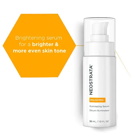 Image 1, brightening serum for a brighter and more even skin tone. Image 2, ingredients and their benefits. Image 3, consumer results - to visibly dimish skin discolouration. Image 4, smooth formula with no sticky residue, dermatologist and allergy tested. Image 5, how to use. Image 6, the range