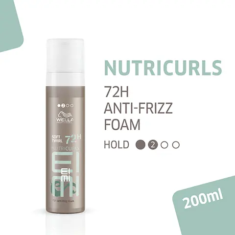 Image 1, WELLA MOFESSIONA SOFT TWIRL 72H NUTRICURLS NUTRICURLS 72H ANTI-FRIZZ FOAM HOLD ΕΓ 72 Anti-Frizz Foam 200ml Image 2, VOLUMINOUS AND DEFINED WAVES Image 3, BEFORE AFTER Image 4, WHEN YOU WANT MORE VOLUME Image 5, 200 WELLA PROFESSION SOFT TWIRL 72H NUTRICURLS ШЕ 72h Anti-Frizz Foam TOUCHABLE WAVES WITH ANTI-FRIZZ EFFECT Image 6, 000 WELLA SOFT TWIRL 72H NUTRICURLS TE ENERGIZING 72 Anti-Frizz Foam FRAGRANCE Image 7, 600 WELLA +000 WELL 7 BOOST 72H BOUNCE TRICURIS PARTNER RECCOMENDATION SOLD SEPARATELY Image 8, NUTRICURLS NUTRICURLS NUTRICURLS NUTRICURLS NUTR CURS NUT CURLS 1000 72 72 CURS mi NUTRICUS E NUTRICURLS CARE & STYLING RANGE