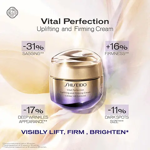 Vital Perfection Uplifting and Firming Cream. -31% sagging. +16% firmness. -17% deep wrinkles appearance. -11% dark spots size. Visibly lift, firm, brighten. Vital Perfection Uplifting and Firming Cream. Kurenai Trulift Complex improves skin texture, for a sculpted look. VP8 improves skin tone and brightness. Reneura technology for fast anti-aging results. Vital perfection visibly lift in 3 steps. 1, cleanse & soften clarifying cleansing foam + treatment softener enriched. 2, strengthen, ultimune power infusing concentrate. 3, moisturize vital perfection uplifting and firming cream.