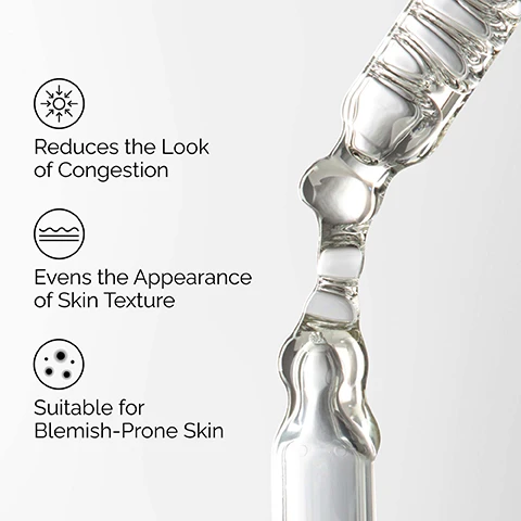 Image 1 - A clear liquid drips from a glass dropper against a white background, next to three icons with associated text: Reduces the Look of Congestion, Evens the Appearance of Skin Texture, and Suitable for Blemish-Prone Skin. Image 2 - The image displays a before and after comparison of skin near the mouth and nose area, illustrating the reduction of blemishes and redness; the left panel, labeled Before, shows a prominent blemish and red irritated skin, while the right panel, labeled After, shows smooth, clear skin; the overall image text reads Exfoliates to help reduce the appearance of blemishes, and a disclaimer at the bottom states Clinical testing on 29 panellists using the product 2x/day for 6 weeks. Image 3 - A close-up of a persons face with a hand touching their cheek, showing skin with pores and small blemishes, next to three labels with icons that read Clarifying, Exfoliating, Smoothing. Image 4 - The image shows a white background with text listing Key ingredients in Salicylic Acid 2% Solution: Salicylic Acid helps remove dead skin cells that can build up and lead to blemishes, and Saccharide Isomerate helps maintain skin hydration and reduce skin discomfort associated with direct acid use, alongside a translucent liquid texture on the right. Image 5 - A daily regimen for blemish-prone skin is shown with three steps: PREP features The Ordinary Glucoside Foaming Cleanser in a white tube, which cleanses skin and improves skin clarity; TREAT includes two clear dropper bottles, The Ordinary Niacinamide 10% + Zinc 1% that reduces excess oil and boosts radiance, and The Ordinary Salicylic Acid 2% Solution that promotes exfoliation to unclog pores; and SEAL presents The Ordinary Natural Moisturizing Factors + Beta Glucan in a grey tube, a lightweight gel moisturizer to support surface hydration.