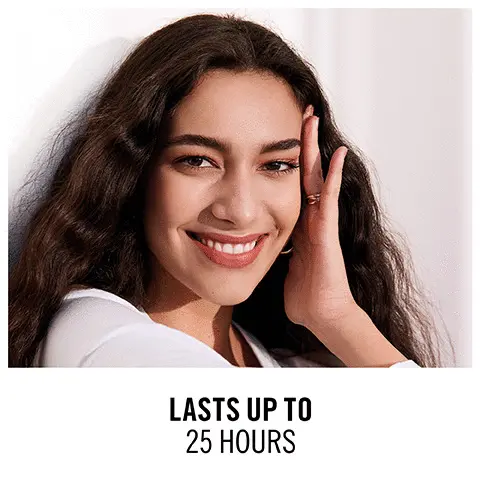 Image 1, Lasts up to 25 hours. Image 2, Longwear transfer proof anti humidity. Image 3, Hydration boost. Image 4, Blends instantly. Image 5, Finish Natural, Durability up to 25 hours, protection spf 20, Formula infused with vitamin E and hyaluronic acid, extra sweat, heat and humidity resistant