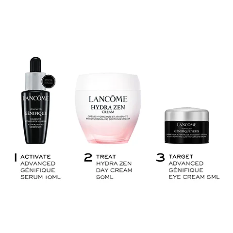 LANCOME GENIFIQUE LANCÔME HYDRA ZEN CREAM CREME HYDRATANTE ETAPAISANTE MOSTURISING AND SOUTHING CREAM LANCOME GENIFIQUE YEUX ACTIVATE ADVANCED GENIFIQUE SERUM IOML 2 TREAT HYDRA ZEN DAY CREAM 50ML 3 TARGET ADVANCED GENIFIQUE EYE CREAM 5ML