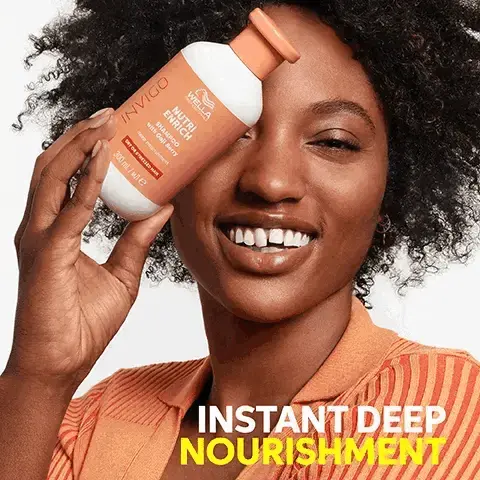 Instant deep nourishment. Before with non-conditioning shampoo. Nutri enrich with nutri enrich shampoo, mask, wonder balm and blow dry. Deep nourishment, smoothness, softness, anti-frizz. Dermatologically tested, Gentle to hair, Gentle to skin. Goji berry, extremely rich in vitamins, mineral and peptides.