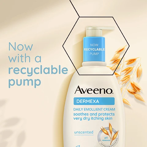image 1, now with a recyclable pump. image 2, vegan formula - does not contain animal derived ingredients. high tolerance formula. unscented. image 3, with nourishing oat and rich emollients. image 4, clinically proven to soothe and protect very dry itchy skin.