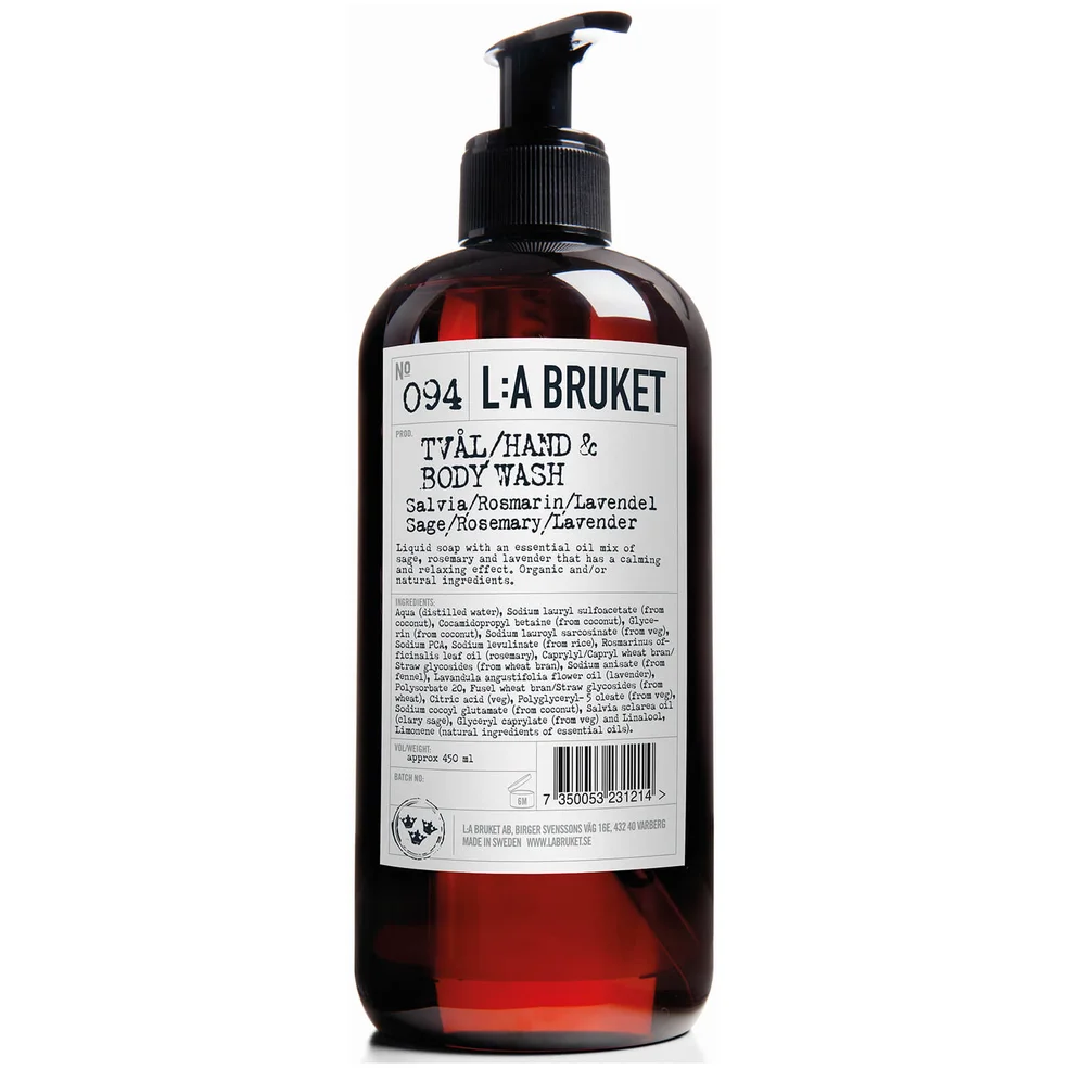 L:A BRUKET No. 094 Hand & Body Wash 450ml - Sage/Rosemary/LavenderImage1