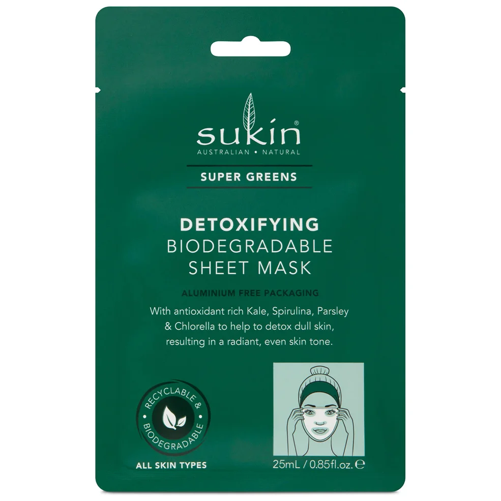 Sukin Super Greens Detoxifying Sheet Mask Sachet 200ml (Pack of 8)Image1