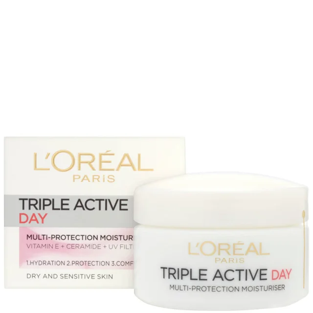 L'Oréal Paris Dermo Expertise Triple Active Crème Hydratante Jour Multi-Protectrice pour Peaux Sèches et Sensibles (50 ml)