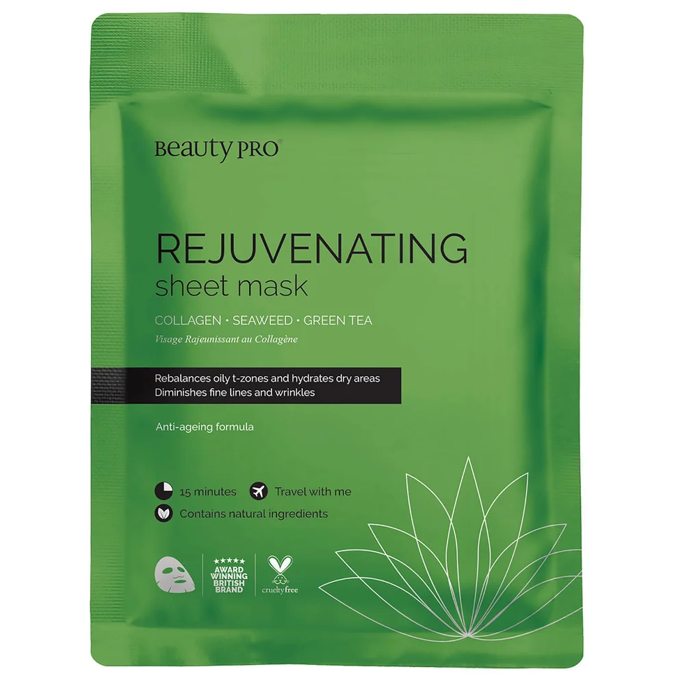 Masque-Tissu Revitalisant pour le Visage au Collagène et à l'Extrait de Thé Vert BeautyProImage1