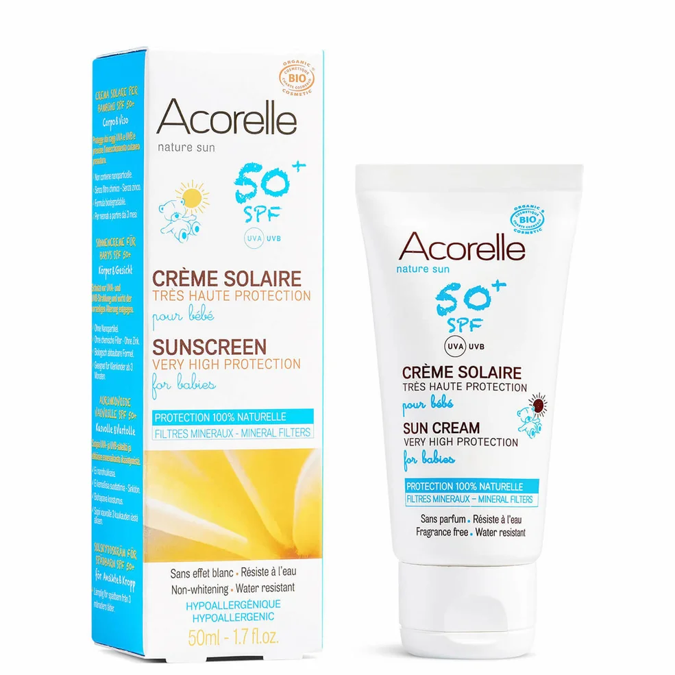Crème solaire bio SPF 50+ pour bébé Acorelle – 3 mois et plus 50 mlImage1