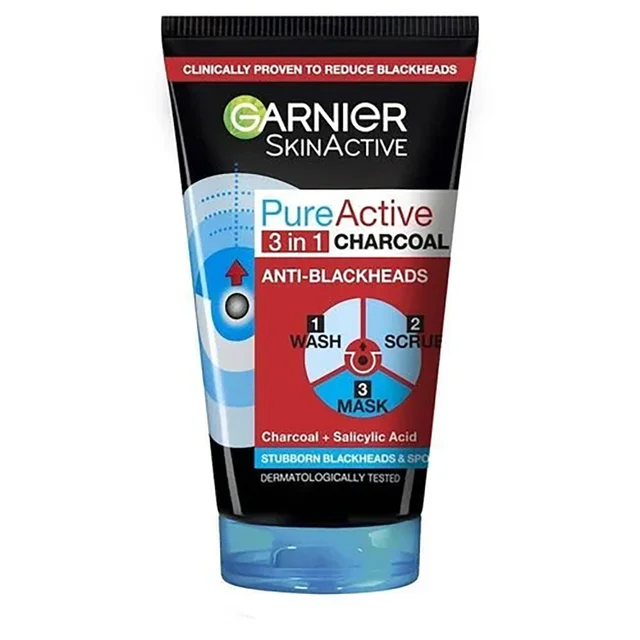 Garnier Pure Active 3en1 Nettoyant Gommage Masque Anti Points Noirs au Charbon 150 ml