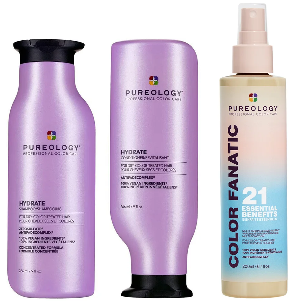 Pureology Hydrate Shampoo, Conditioner and Color Fanatic Multi-Benefit Leave-in, Moisturising Bundle for Dry HairImage1