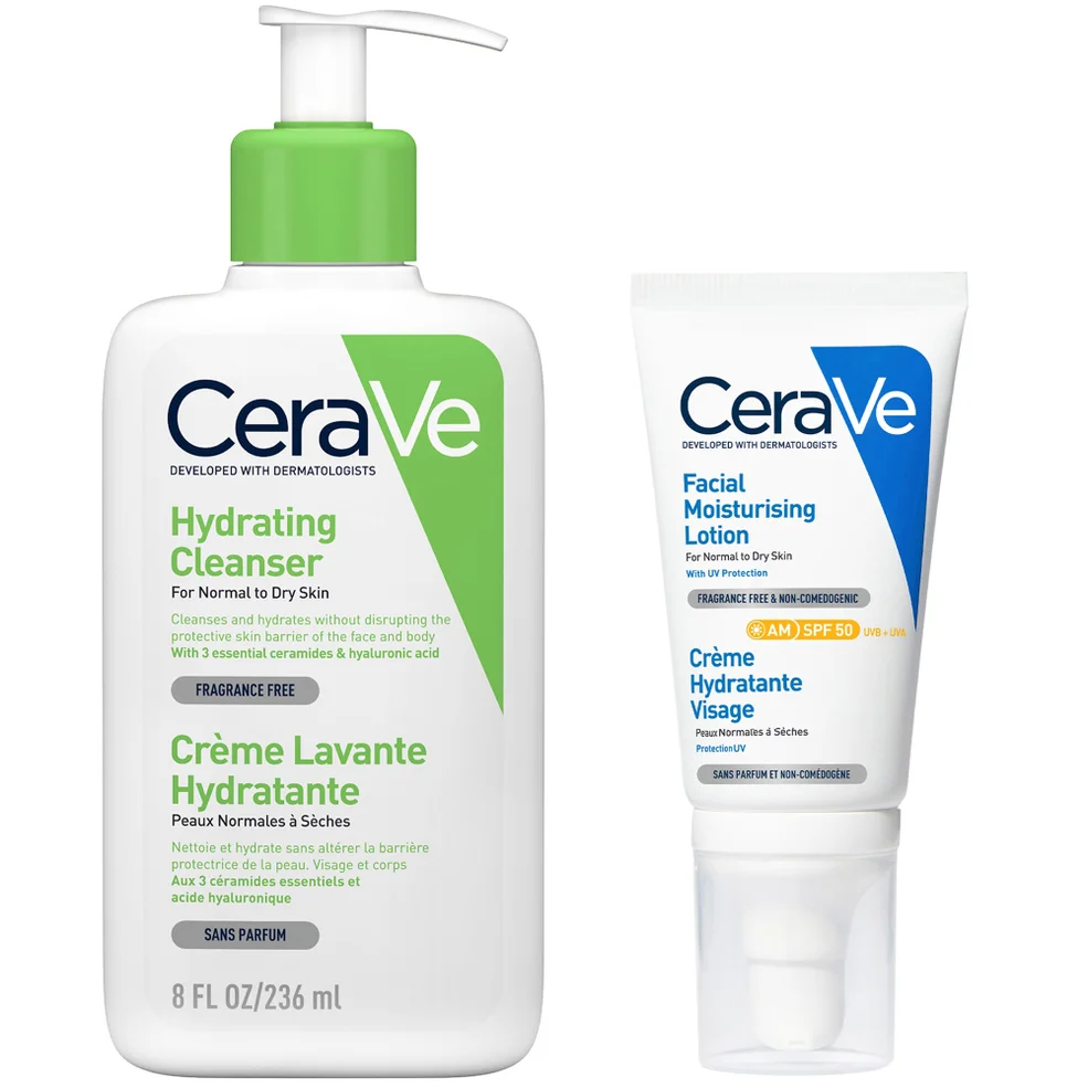 CeraVe Morning Face Routine for Dry Skin, Hydrating Cleanser and Moisturiser with SPF 50Image1