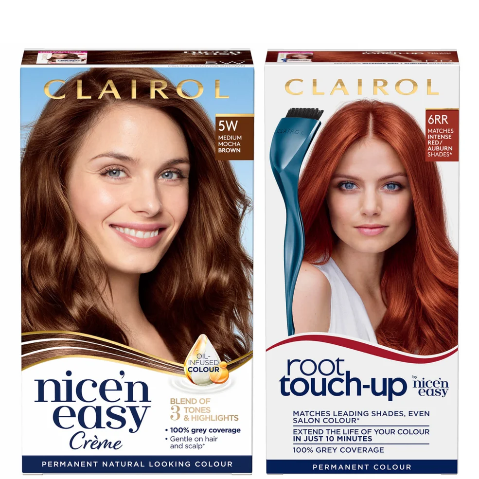 Clairol Root Touch-Up 6RR Intense Red x Nice'n Easy Permanent 5W Medium Mocha Brown BundleImage1