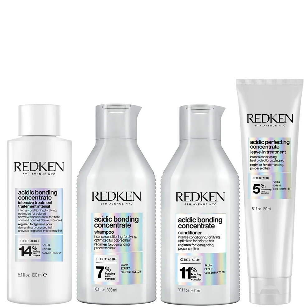 Redken Acidic Bonding Concentrate Intensive Pre-Treatment, Shampoo, Conditioner and Leave-in Treatment Bond Repair BundleImage1