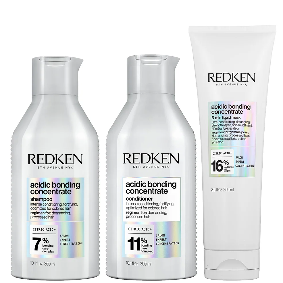 Redken Acidic Bonding Concentrate Shampoo, Conditioner and 5-Minute Liquid Hair Mask Bond Repair BundleImage1