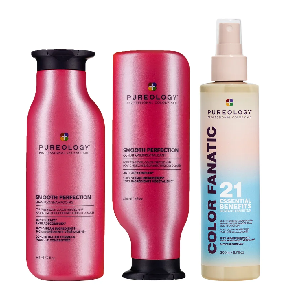 Pureology Smooth Perfection Shampoo, Conditioner and Color Fanatic Spray for Frizz Prone HairImage1