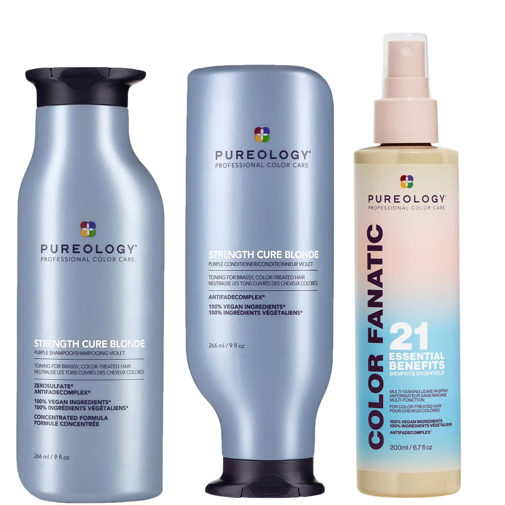 Pureology Strength Cure Blonde Purple Shampoo, Conditioner and Color Fanatic Spray Routine for Toning Brassy HairImage1