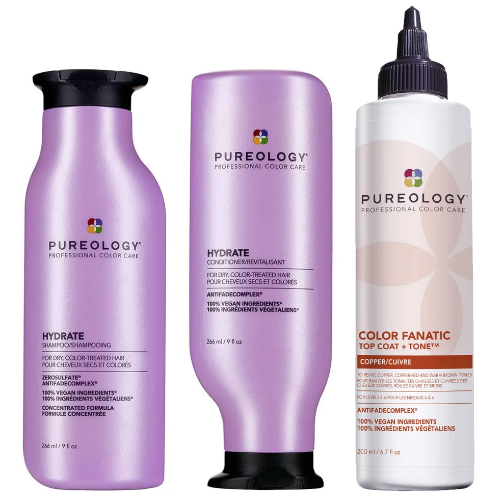 Pureology Hydrate Shampoo, Conditioner and Top Coat & Tone Routine for Neutralising and Hydrating Copper HairImage1