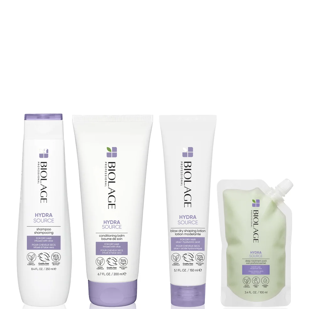 Biolage Hydrasource Hydrating Shampoo, Conditioner, Blow Dry Lotion and Deep Treatment Hair Mask Routine For Dry HairImage1