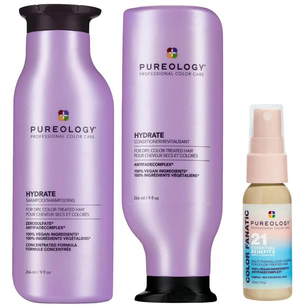Pureology Hydrate Shampoo 266ml, Conditioner 266ml and Color Fanatic Spray Travel Size 30ml For Dry Hair BundleImage1