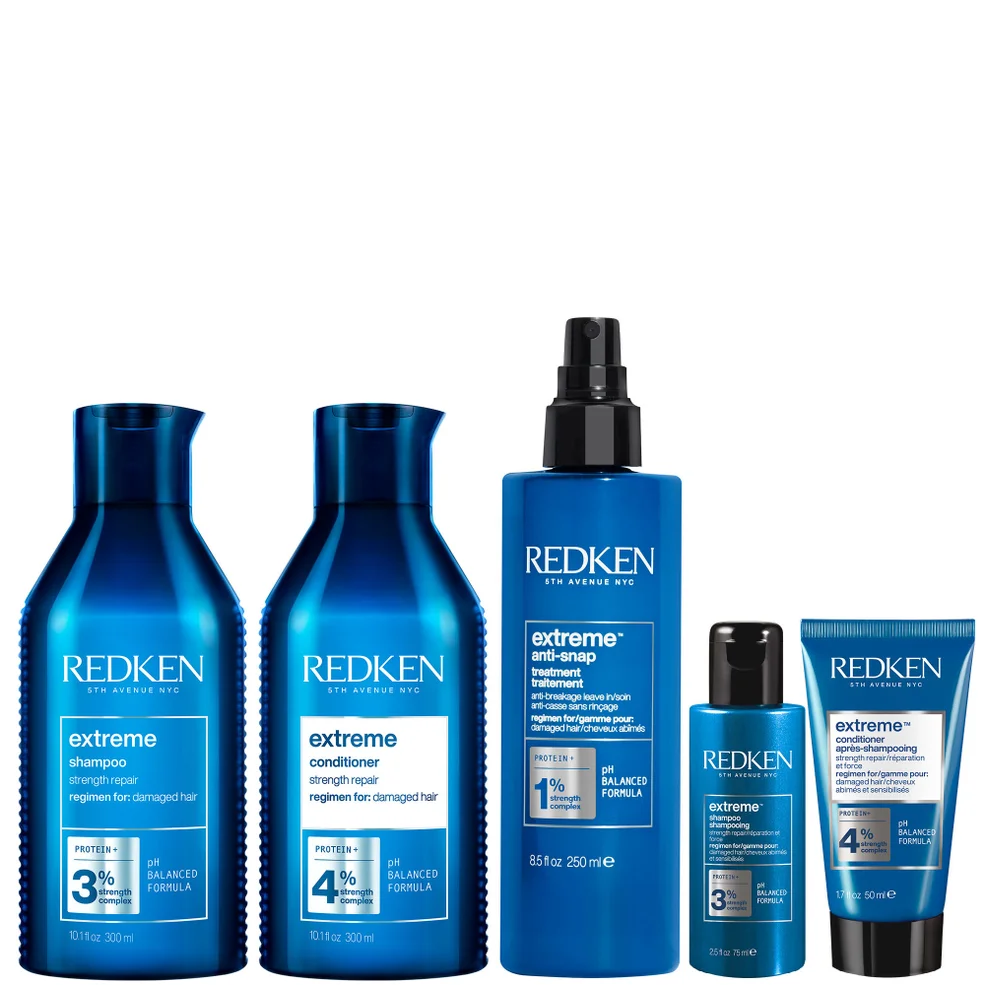 Redken Extreme Shampoo 300ml, Conditioner 300ml, Anti-Snap 250ml and Shampoo and Conditioner Travel Size Bundle for Damaged HairImage1