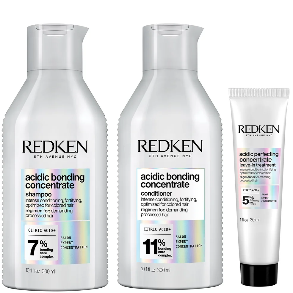 Redken Acidic Bonding Concentrate Shampoo 300ml, Conditioner 300ml and Leave-in Treatment 30ml BundleImage1