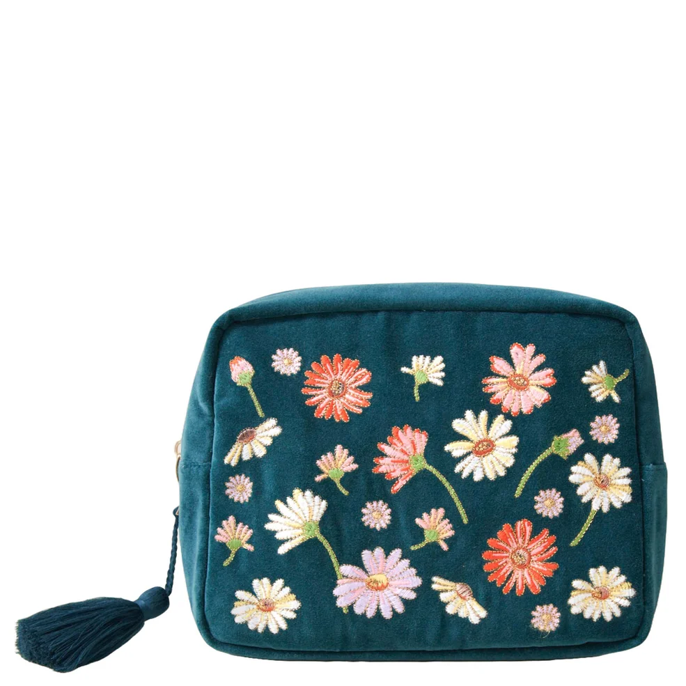 Elizabeth Scarlett Wildflower Rich Blue Velvet Wash BagImage1
