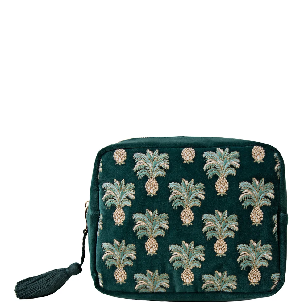 Elizabeth Scarlett Pineapple Emerald Velvet Wash BagImage1