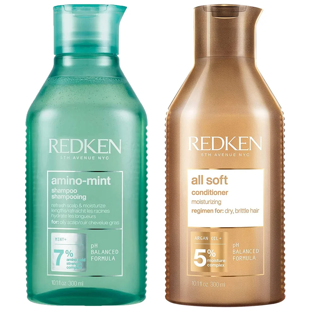 Redken Amino Mint Scalp Cleansing for Greasy Hair Shampoo and All Soft Hydrating Care Conditioner BundleImage1
