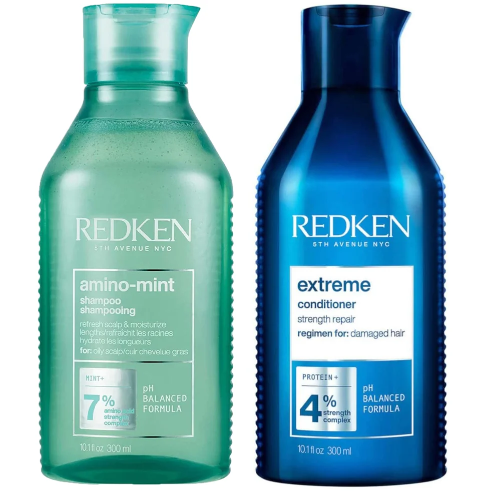 Redken Amino Mint Scalp Cleansing for Greasy Hair Shampoo and Extreme Damage Repair Conditioner BundleImage1