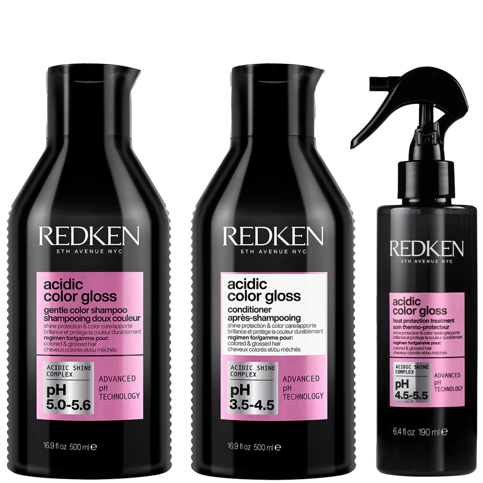 Redken Acidic Color Gloss Sulphate-Free Shampoo and Conditioner 500ml and Heat Protection Leave-in Treatment 190ml BundleImage1