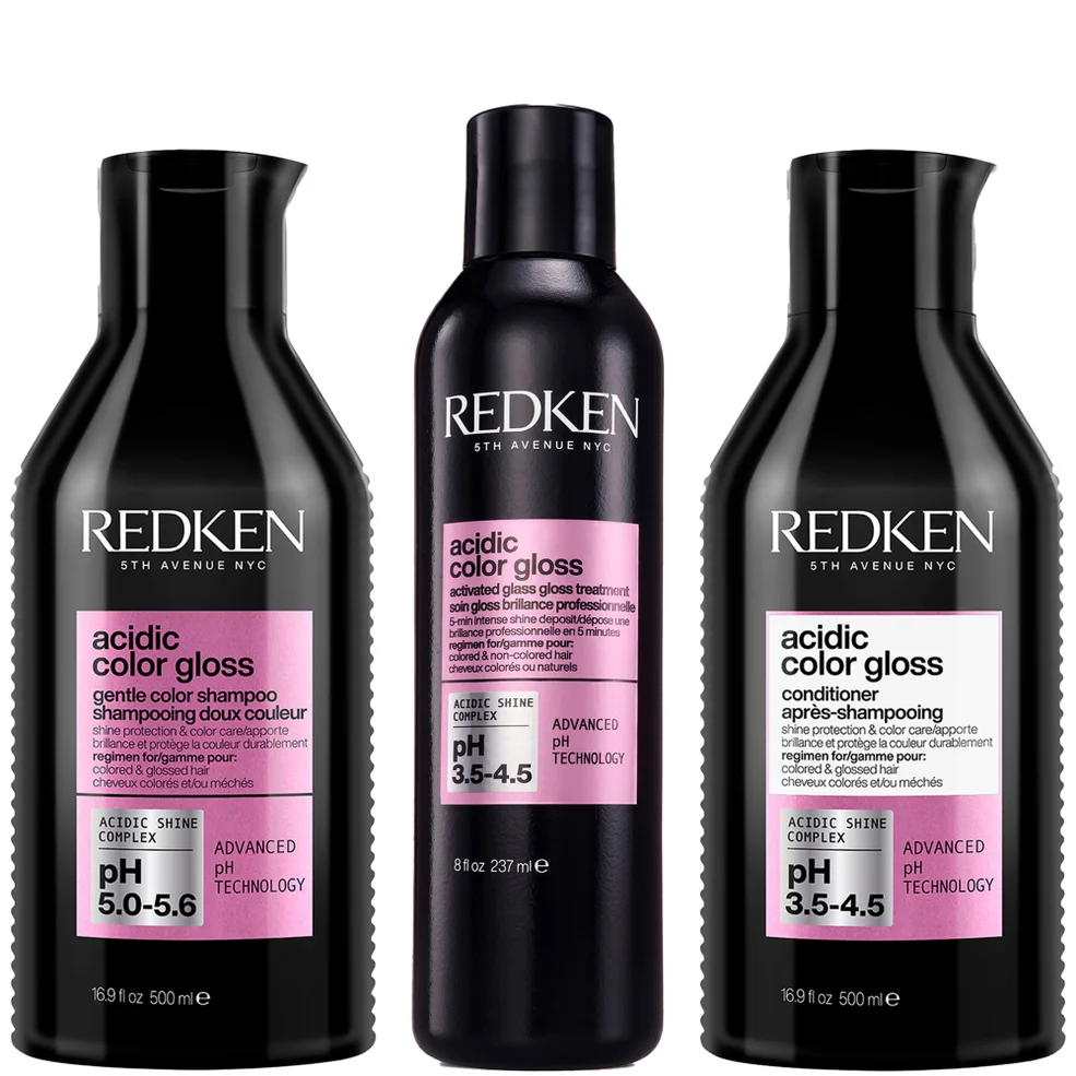 Redken Acidic Color Gloss Sulphate-Free Shampoo 500ml, Activated Glass Gloss Treatment 237ml and Conditioner 500ml BundleImage1