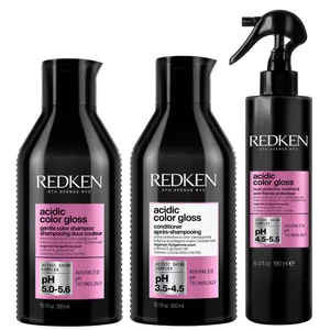 Redken Acidic Color Gloss Shampoo, Conditioner 300ml and Heat Protection Treatment 190ml Bundle - undefined undefined