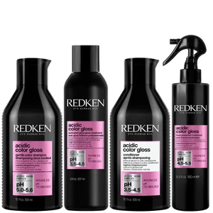 Redken Acidic Color Gloss Sulphate-Free Shampoo 300ml, Glass Gloss Treatment 237ml, Conditioner 300ml & Leave-in Treatment 190ml - undefined undefined