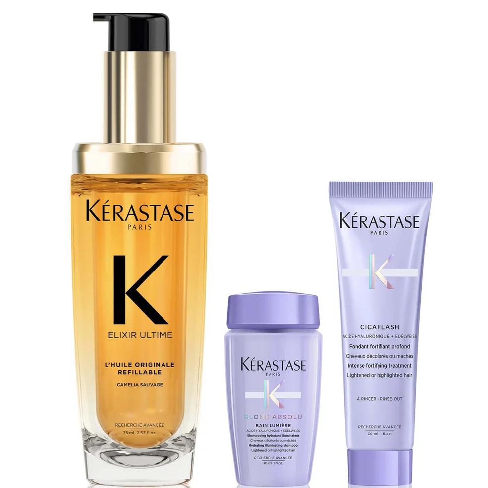 Kérastase Elixir Ultime L'Huile Originale Hair Oil 75ml with Mini Deluxe Blond Absolu Shampoo 30ml and Conditioner 30ml DuoImage1