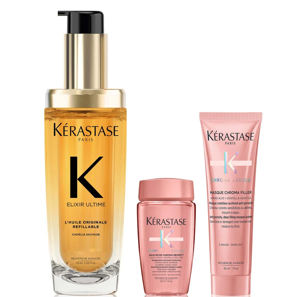 Kérastase Elixir Ultime L'Huile Originale Hair Oil 75ml for all hair types with FREE Mini Deluxe Chroma Absolu Shampoo 30ml and Mask 30ml DuoImage1