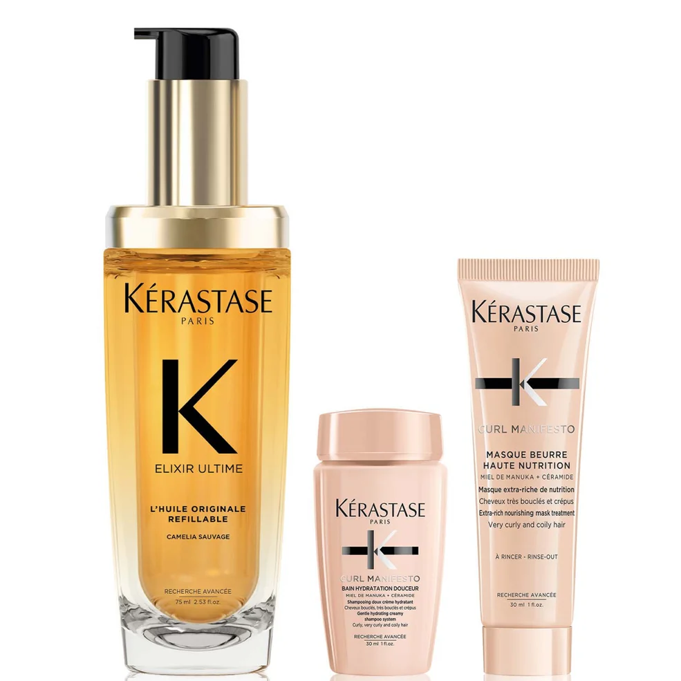 Kérastase Elixir Ultime L'Huile Originale Hair Oil 75ml with Mini Deluxe Curl Manifesto Shampoo 30ml and Mask 30ml DuoImage1