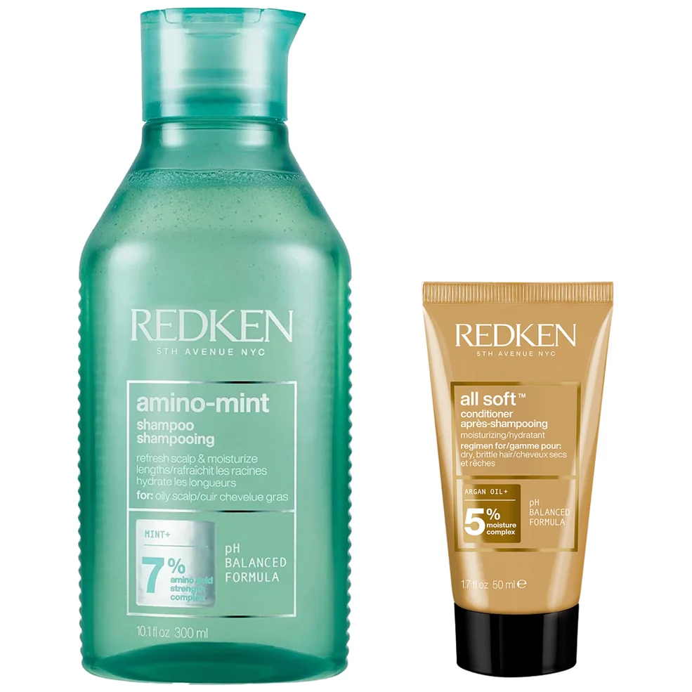Redken Amino Mint Scalp Cleansing for Greasy Hair Shampoo and All Soft Conditioner BundleImage1