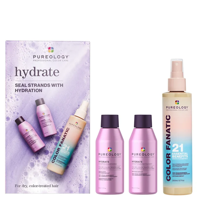 Pureology Hydrate Coffret Découverte pour Cheveux Secs : Mini Shampooing + Après-shampooing 50 ml + Spray Color Fanatic 200 ml