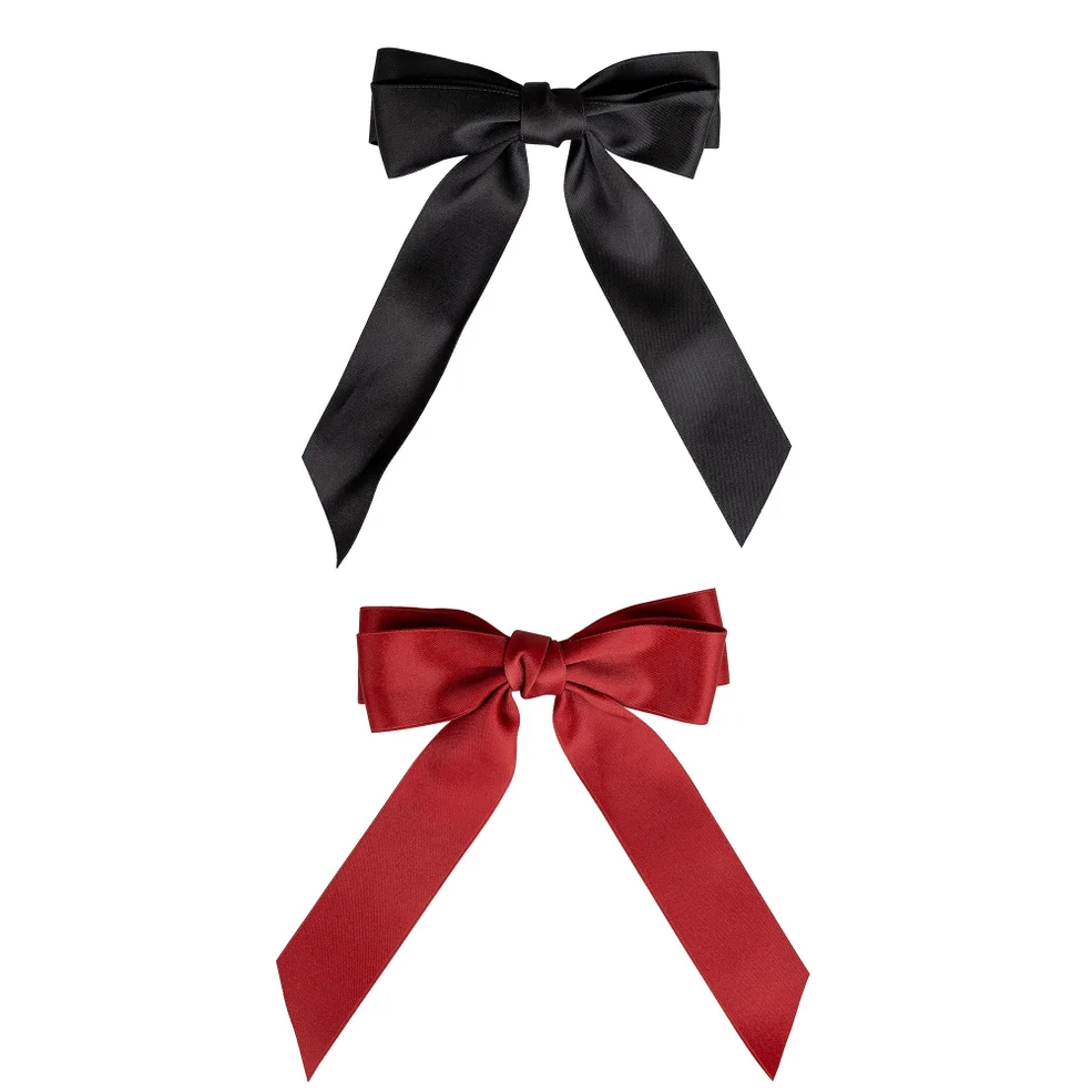 brushworks Satin Hair Bow Duo – Red and BlackImage1