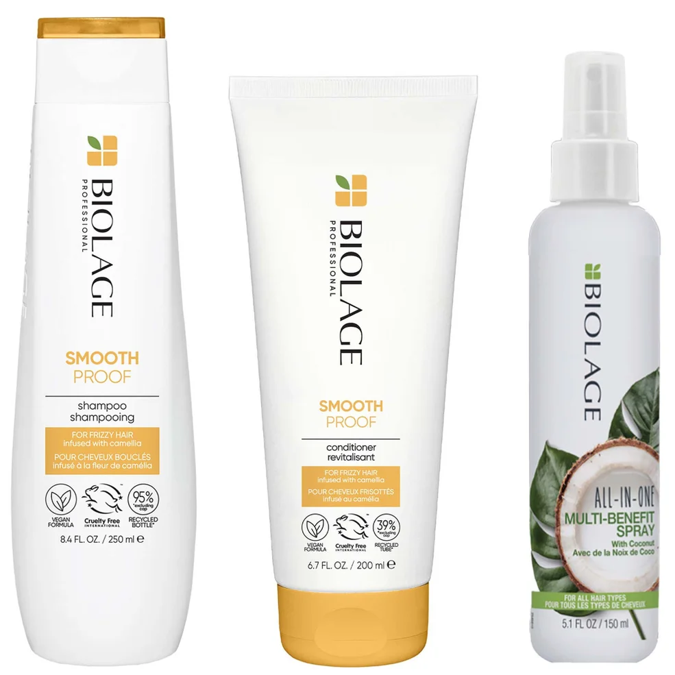 Biolage Smooth Proof Shampoo and Conditioner and All-in-One Coconut Infusion Multi-Benefit Leave-in Hair Spray BundleImage1